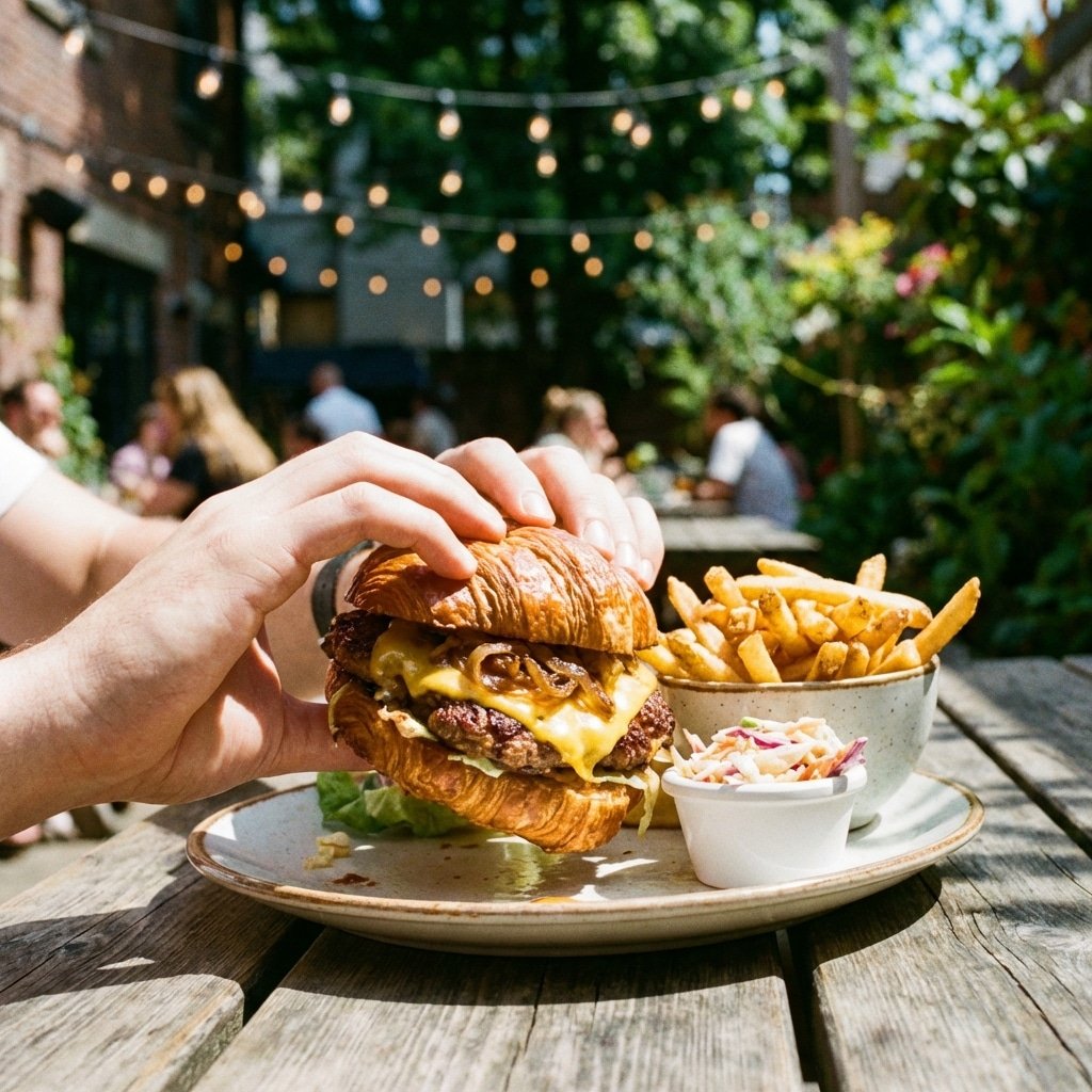 Croissant Smash Burgers Outdoor Dining